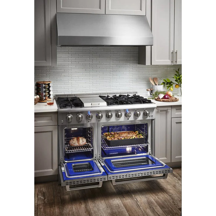 Thor Kitchen 48 in. Natural Gas Burner, Electric Oven 6.7 cu. ft. Range in Stainless Steel, HRD4803U | HRD4803ULP