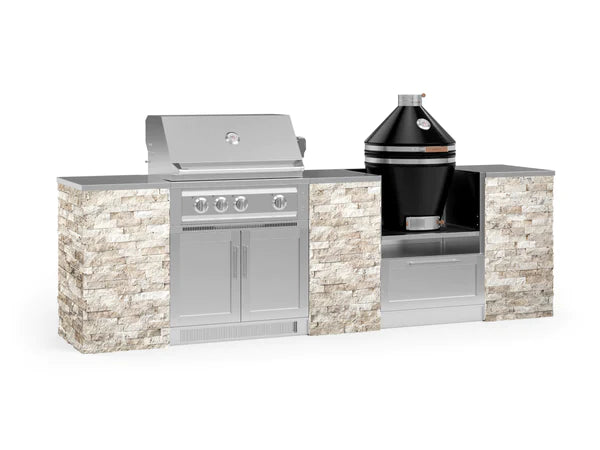 NewAge- Outdoor Kitchen Signature Series 9 Piece Cabinet Set With Kamado, 33 in. Platinum Grill and Grill Cabinet