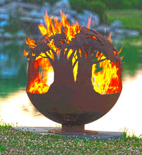 The Fire Pit Gallery - Tree of Life Fire Pit Sphere- (Flat Steel Base) | 7010009-37F
