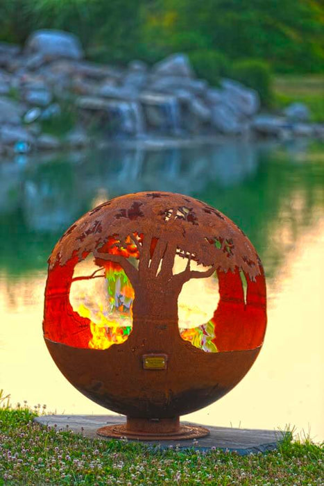 The Fire Pit Gallery - Tree of Life Fire Pit Sphere- (Flat Steel Base) | 7010009-37F