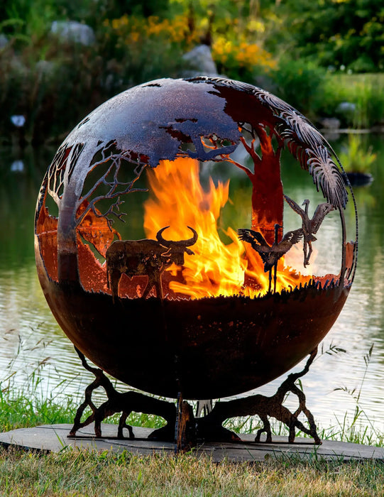 The Fire Pit Gallery- Outback 37" – Northern Australia Fire Pit Sphere (Craggy Tree Branch Base) | 7010026-37D