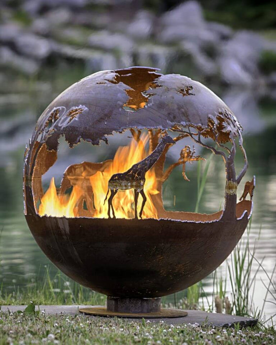 The Fire Pit Gallery- African Safari 37" Fire Pit Sphere (Flat Steel Base) | 7010038-37F