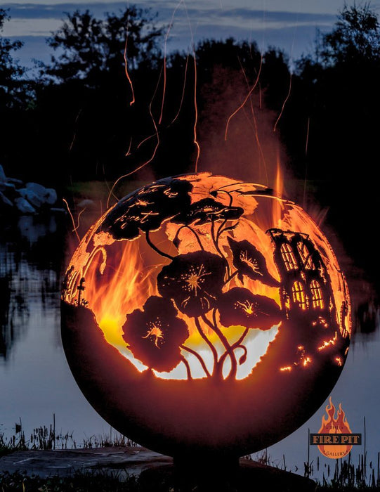 The Fire Pit Gallery- Lest We Forget 37" Remembrance Day Fire Pit Sphere (Flat Steel Base) | 7010040-37F