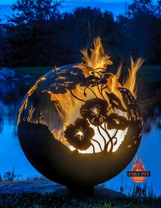 The Fire Pit Gallery- Lest We Forget 37" Remembrance Day Fire Pit Sphere (Flat Steel Base) | 7010040-37F