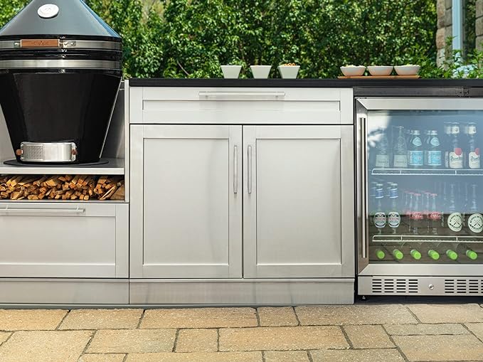 NewAge- Outdoor Kitchen Signature Series 11 Piece Cabinet Set with Dual Side Burner, 33 in. Platinum Grill and Sink Cabinet