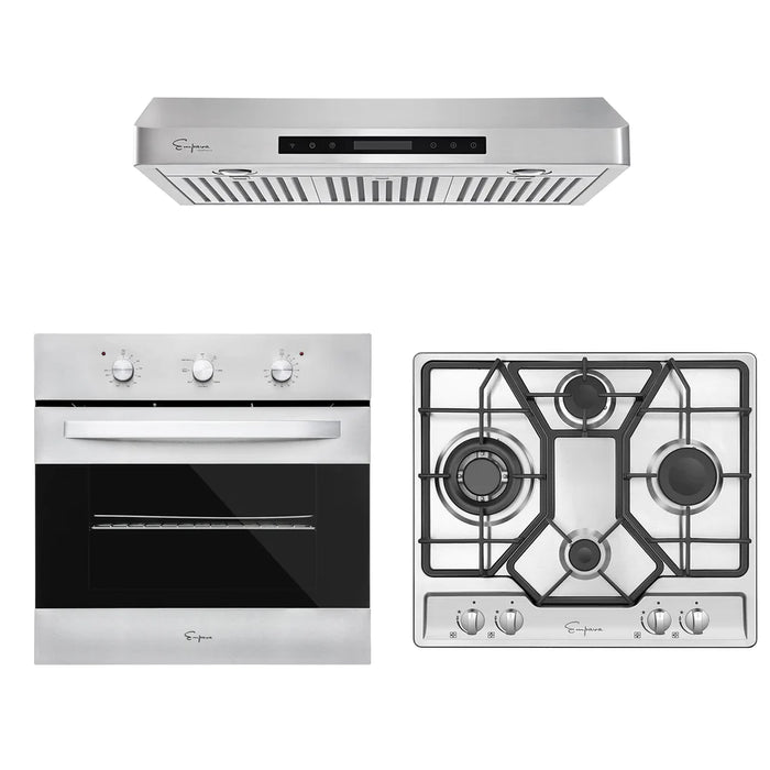 Empava- 3 Pcs Kitchen Bundle Including 24" Electric Oven & 24" Gas Cooktop & 30" Range Hood | EMPV-24WOB14 & EMPV-24GC4B67A & EMPV-30RH13