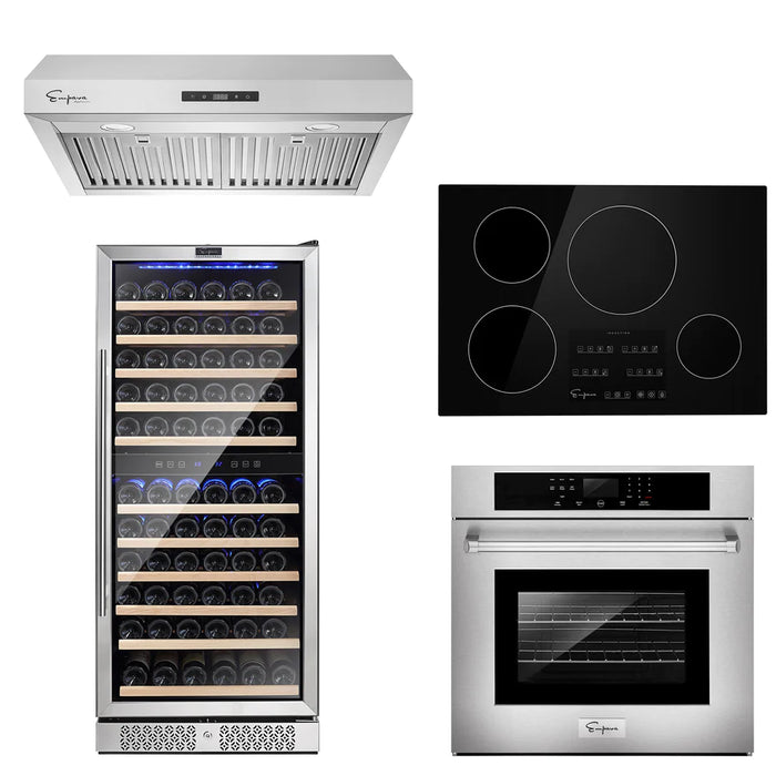 Empava- 4 Pcs Kitchen Bundle Including 30" Electric Oven & 30" Induction Cooktop & 30" Range Hood & Wine Cooler | EMPV-30WO03 & EMPV-IDC30 & EMPV-30RH07 & EMPV-WC06D