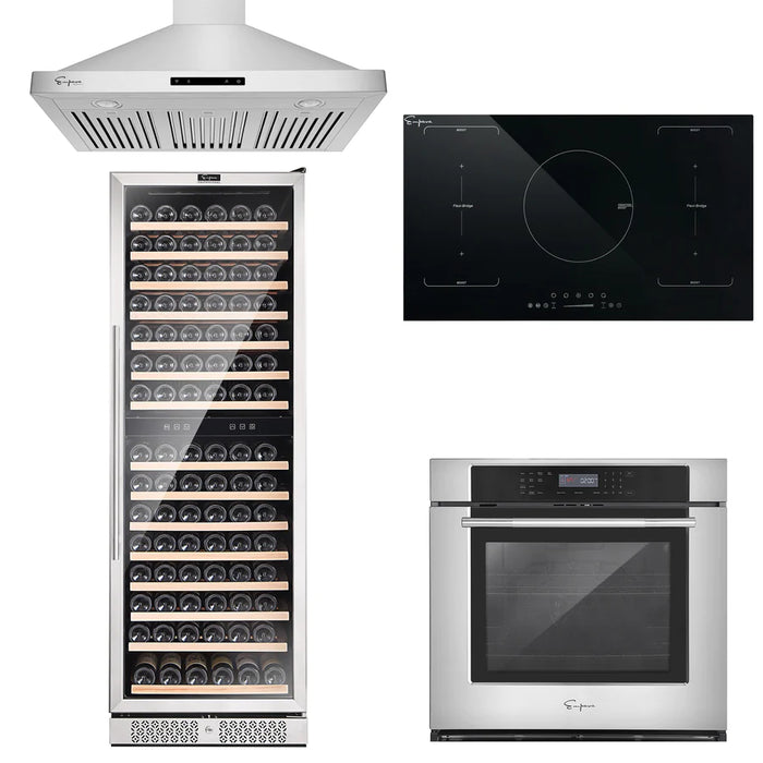 Empava- 4 Pcs Kitchen Bundle Including 30" Electric Oven & 36" Induction Cooktop & 36" Range Hood & Wine Cooler | EMPV-30WO04 & EMPV-36EC05 & EMPV-36RH04 & EMPV-WC08D