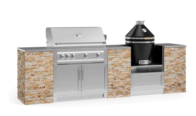 NewAge- Outdoor Kitchen Signature Series 9 Piece Cabinet Set With Kamado, 40 in. Platinum Grill and Grill Cabinet
