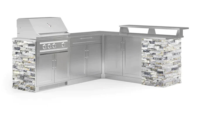 NewAge- Outdoor Kitchen Signature Series 8 Piece L Shape Cabinet Set With 33 in. Platinum Grill, Bar and 2 Door Cabinet