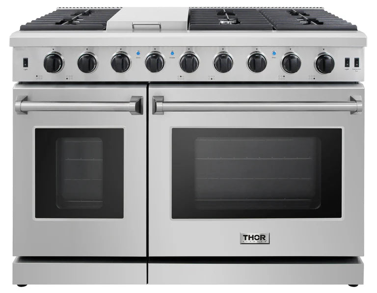 Thor Kitchen Modern Package - 48" Gas Range, Range Hood, Refrigerator with Water and Ice Dispenser, Dishwasher, Wine Cooler, Microwave | AP-LRG4807U-14