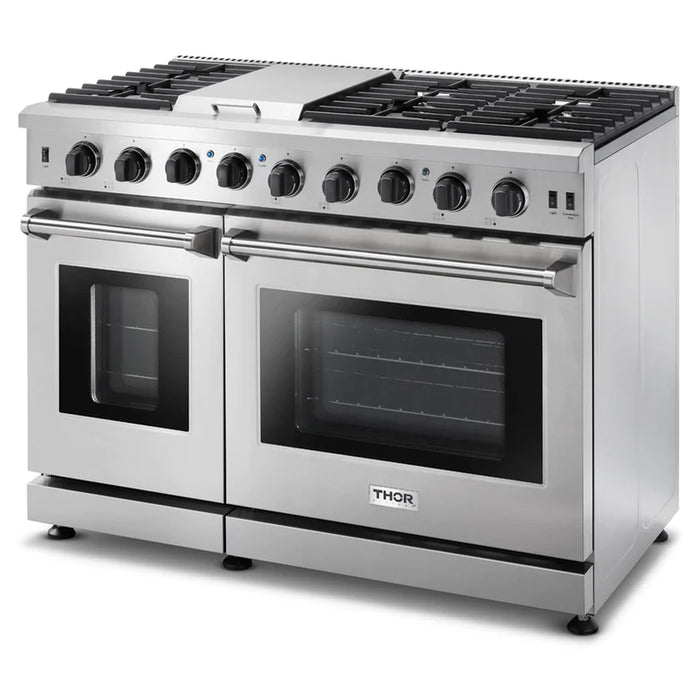 Thor Kitchen 48 in. 6.8 cu. ft. Double Oven Natural Gas Range in Stainless Steel, LRG4807U | LRG487ULP