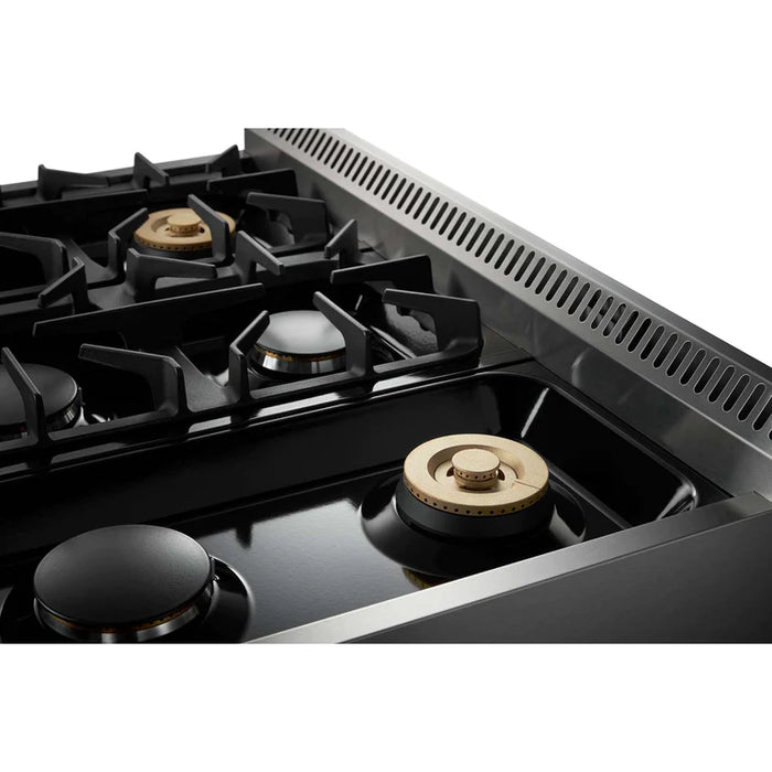 Thor Kitchen 36 in. Natural Gas Burner/Electric Oven Range in Stainless Steel, HRD3606U | HRD3606ULP