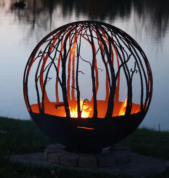 The Fire Pit Gallery- Winter Woods 37 "Fire Pit Sphere (Flat Steel Base) | 7010029-37F
